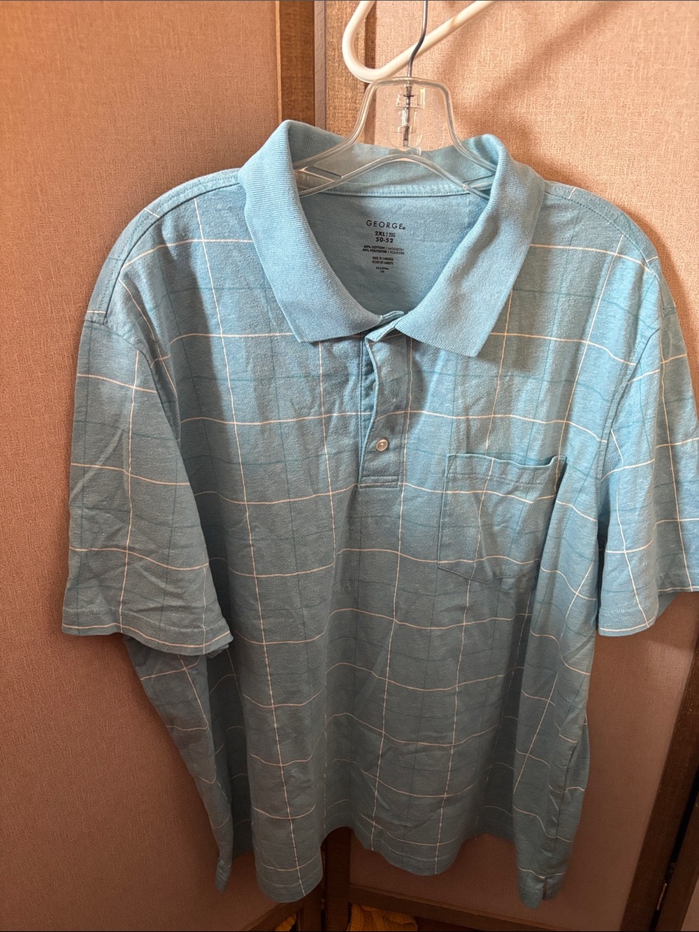 George Men’s Light Blue Windowpane Polo 2XL